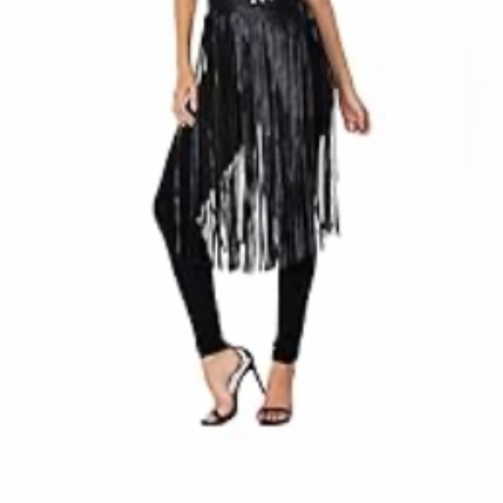Black faux leather fringe skirt